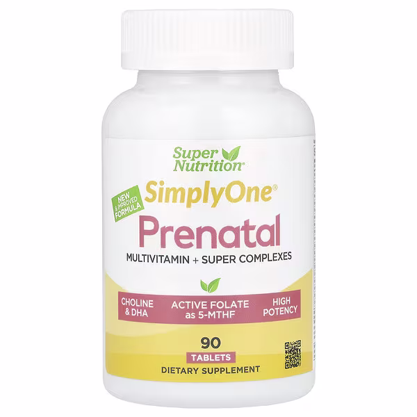 Super Nutrition, Simply One®, Prenatal Multivitamin with Super Greens, Spices, Vitamin A, and Folate, 90 Tablets