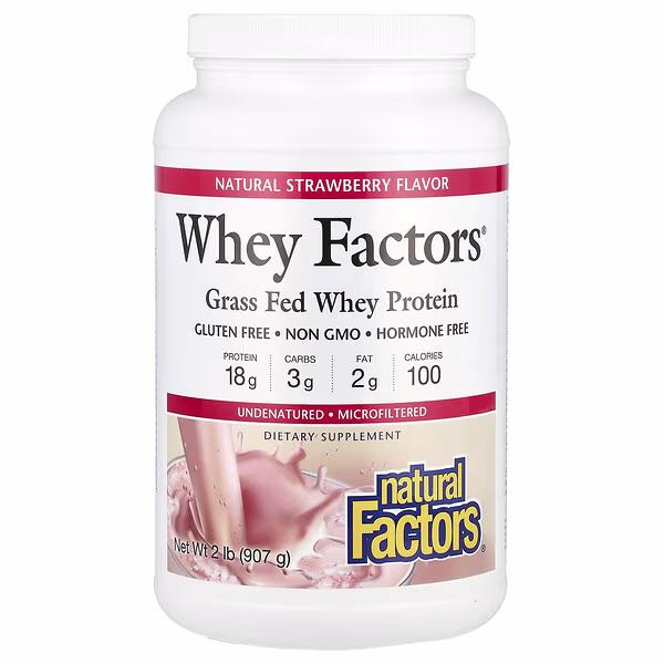 Natural Factors, Whey Factors®, Grass Fed Whey Protein, Strawberry, 2 lb (907 g)