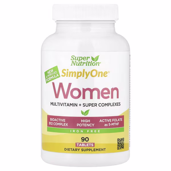 Super Nutrition, Simply One®, Women's Multivitamin with Super Complexes, Iron Free, 90 Tablets