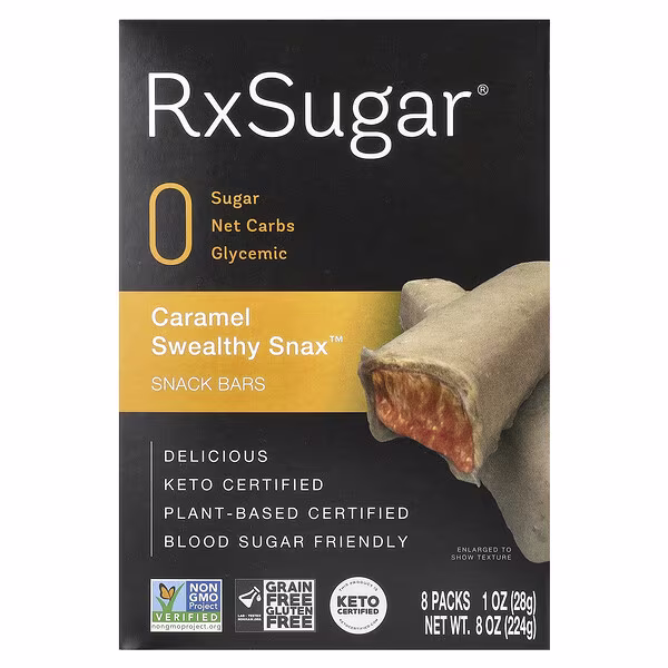 RxSugar, Swealthy Snax™, Snack Bars, Caramel, 8 Packs, 1 oz (28 g) Each