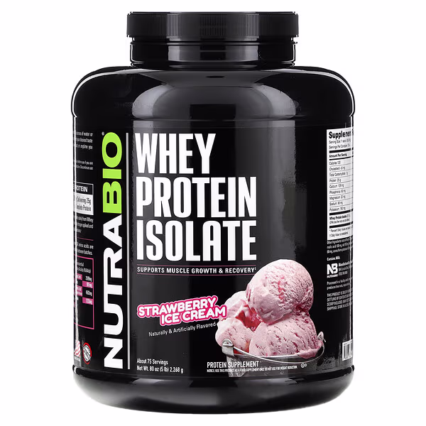 NutraBio, Whey Protein Isolate, Strawberry Ice Cream, 5 lb (2,268 g)