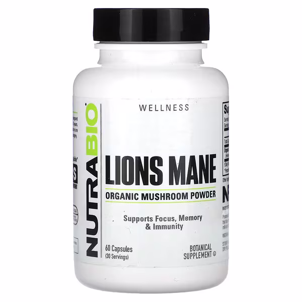 NutraBio, Organic Lions Mane, 60 Capsules (0.5 g per Capsule)