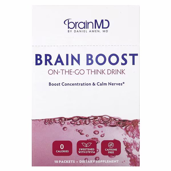 BrainMD, Brain Boost, On-The-Go Think Drink, Caffeine Free, 10 Packets