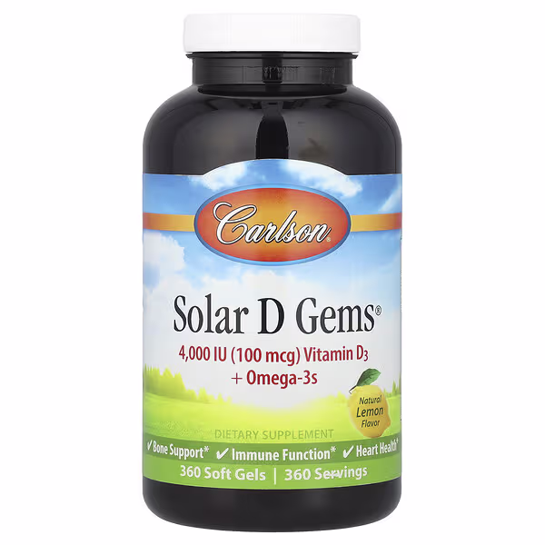 Carlson, Solar D Gems® , Vitamin D3 + Omega-3s, Natural Lemon , 360 Soft Gels