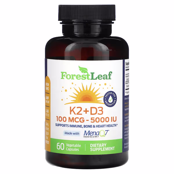 Forest Leaf, K2 + D3, 100 mcg (5,000 IU), 60 Vegetable Capsules