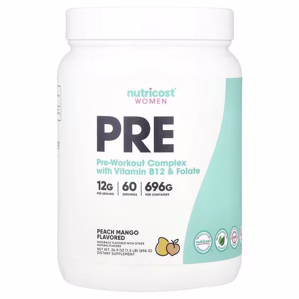 Nutricost, Women, Pre-Workout Complex With Vitamin B12 & Folate, Peach Mango, 1.5 lb (696 g)