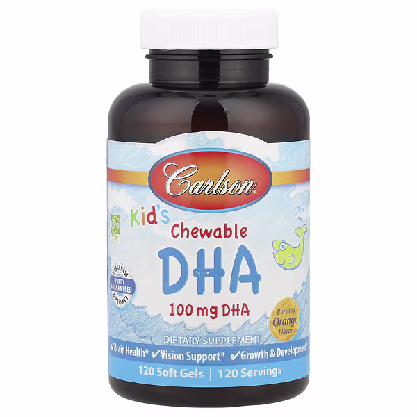Carlson, Kid's Chewable DHA, Bursting Orange, 120 Soft Gels
