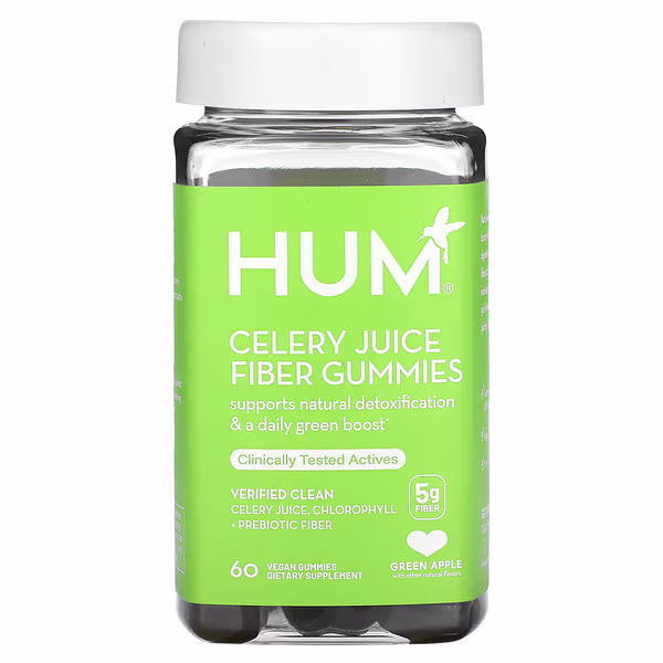 HUM Nutrition, Celery Juice Fiber Gummies, Green Apple, 5 g, 60 Vegan Gummies