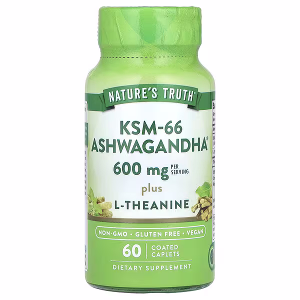 Nature's Truth, KSM-66 Ashwagandha Plus L-Theanine, 60 Coated Caplets