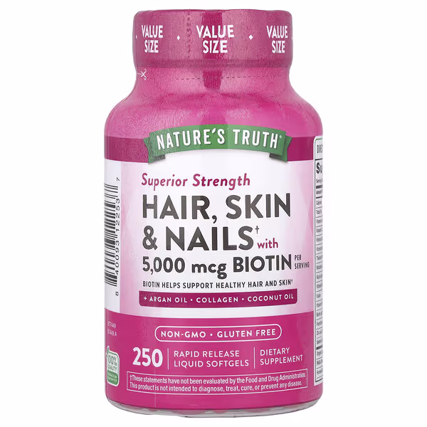 Nature's Truth, Hair, Skin & Nails with Biotin, Superior Strength, 250 Rapid Release Liquid Softgels