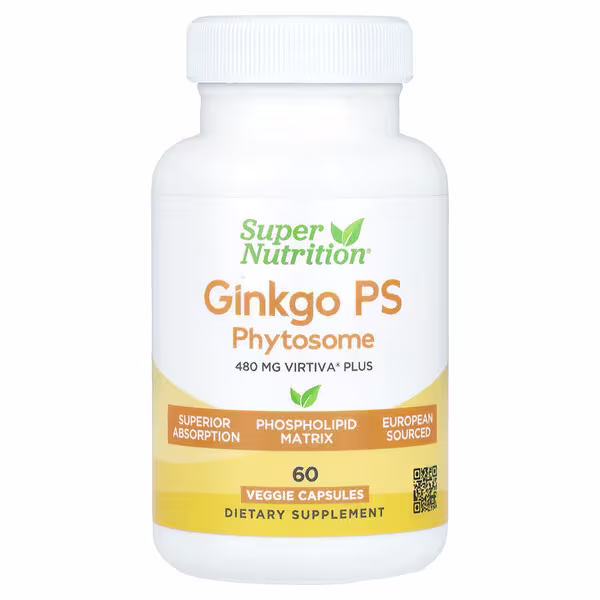 Super Nutrition, Ginkgo PS Phytosome with Ginkgo Extract, 480 mg, 60 Veggie Capsules