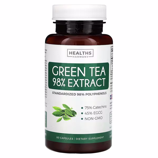 Healths Harmony, Green Tea 98% Extract, 60 Capsules (500 mg per Capsule)