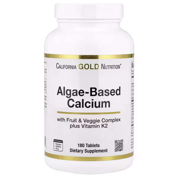 California Gold Nutrition, Algae-Based Calcium with Calcium, Vitamin D3, and Magnesium, Organic Strawberry, Raspberry, and Blueberry, 180 Tablets