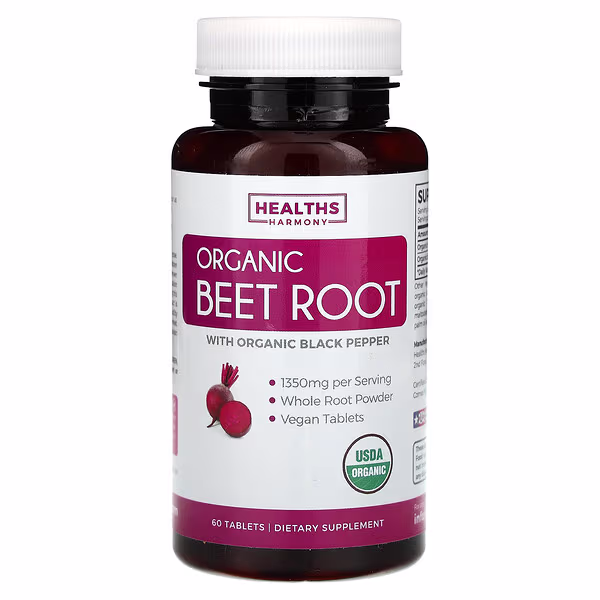 Healths Harmony, Organic Beet Root With Organic Black Pepper, 60 Tablets