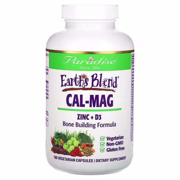 Paradise Herbs, Earth's Blend, Cal-Mag Zinc + D3, 180 Vegetarian Capsules