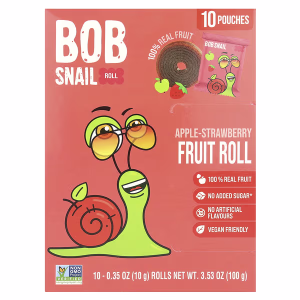 Bob Snail, Fruit Rolls, Apple-Strawberry, 10 Pouches, 0.35 oz (10 g) Each