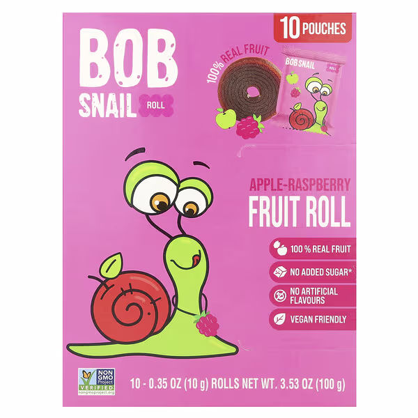 Bob Snail, Fruit Roll, Apple-Raspberry, 10 Pouches, 0.35 oz (10 g) Each