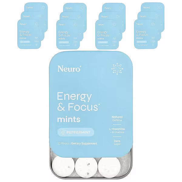NeuroGum, Energy & Focus Mints, Peppermint, 12 Pack, 12 Pieces Each