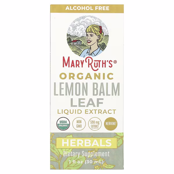 MaryRuth's, Organic Lemon Balm Leaf Liquid Extract, Alcohol Free, 590 mg, 1 fl oz (30 ml)