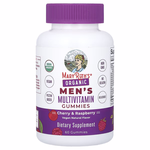 MaryRuth's, Organic Men's Multivitamin Gummies, Cherry & Raspberry, 60 Gummies