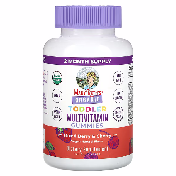 MaryRuth's, Organic Toddler Multivitamin Gummies, Mixed Berry & Cherry, 100 mcg DFE, 60 Gummies