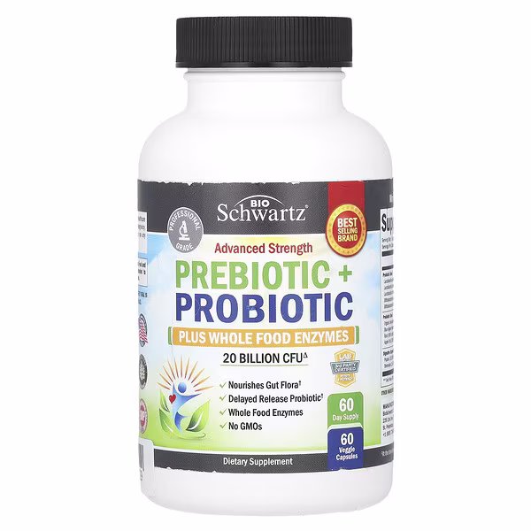 BioSchwartz, Advanced Strength Prebiotic + Probiotic Plus Whole Food Enzymes, 20 Billion CFU, 60 Veggie Capsules