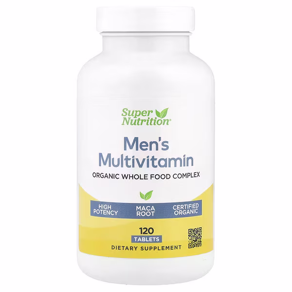 Super Nutrition, Organic Whole Food Men's Multivitamin with Organic Amla Extra, Organic Sunflower Extract, Organic Moringa Extract, and Organic Shiitake Extract, 120 Tablets
