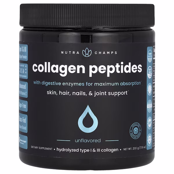 NutraChamps, Collagen Peptides with Digestive Enzymes for Maximum Absorption, Unflavored, 7.51 oz (213.1 g)