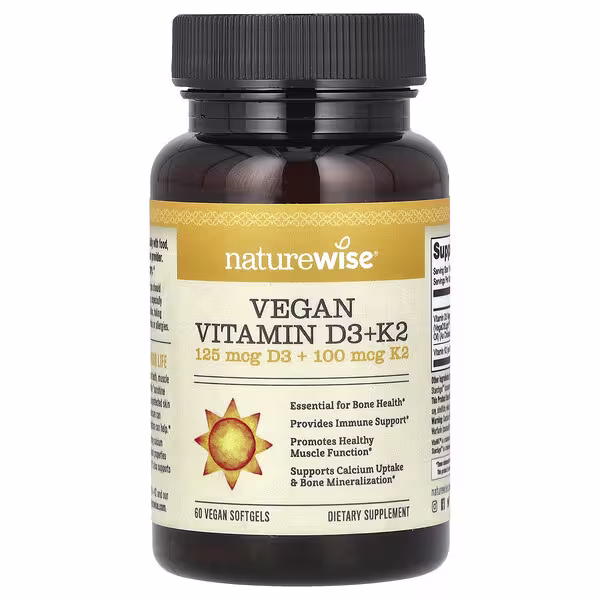 NatureWise, Vegan Vitamin D3 + K2, 60 Vegan Softgels