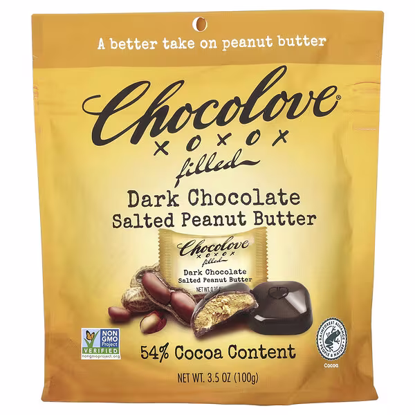 Chocolove, Filled Dark Chocolate, Salted Peanut Butter, 54% Cocoa, 3.5 oz (100 g)