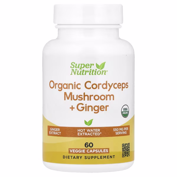 Super Nutrition, Organic Cordyceps Mushroom + Ginger, 60 Veggie Capsules
