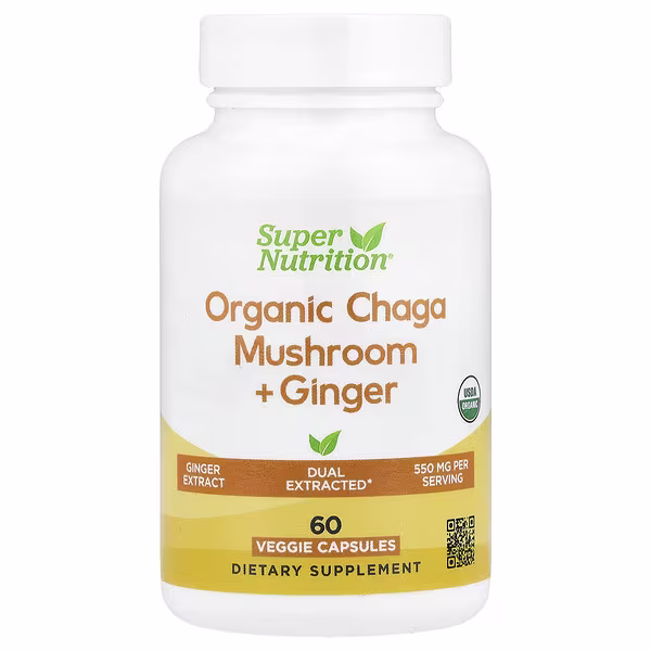 Super Nutrition, Organic Chaga Mushroom + Ginger, 60 Veggie Capsules