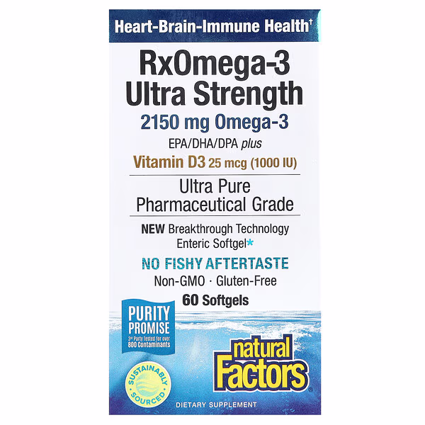 Natural Factors, RxOmega-3 Ultra Strength with Vitamin D3, 60 Softgels