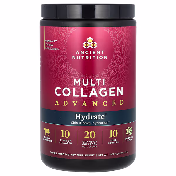 Ancient Nutrition, Multi Collagen Advanced, Hydrate, Lemon Lime, 17 oz (483 g)