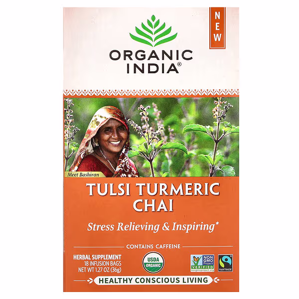 Organic India, Tulsi Turmeric Chai Tea, 18 Infusion Bags, 1.27 oz (36 g)
