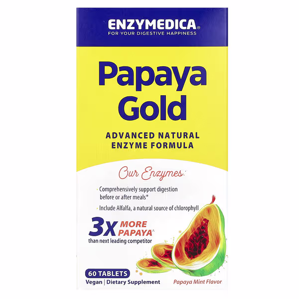 Enzymedica, Papaya Gold, Papaya Mint, 60 Tablets