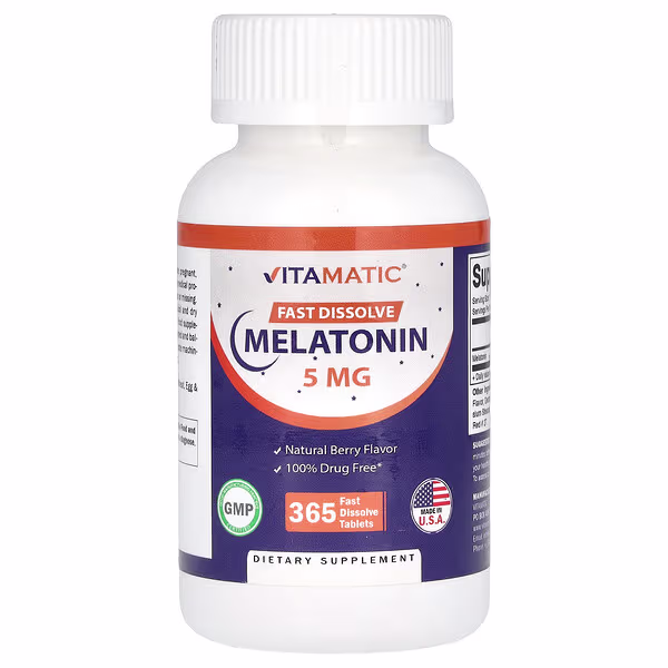 Vitamatic, Melatonin, Natural Berry, 5 mg, 365 Fast Dissolve Tablets