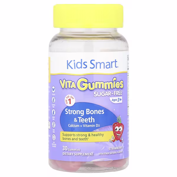 Kids Smart, Kids Smart®, Vita Gummies, Strong Bones & Teeth, Calcium + Vitamin D3, Ages 3+, Strawberry, 30 Gummies