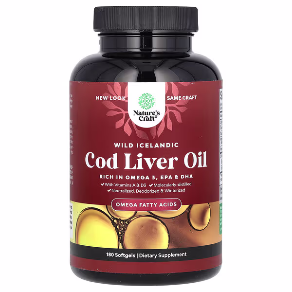 Nature's Craft, Wild Icelandic Cod Liver Oil with Vitamins A & D3, 180 Softgels