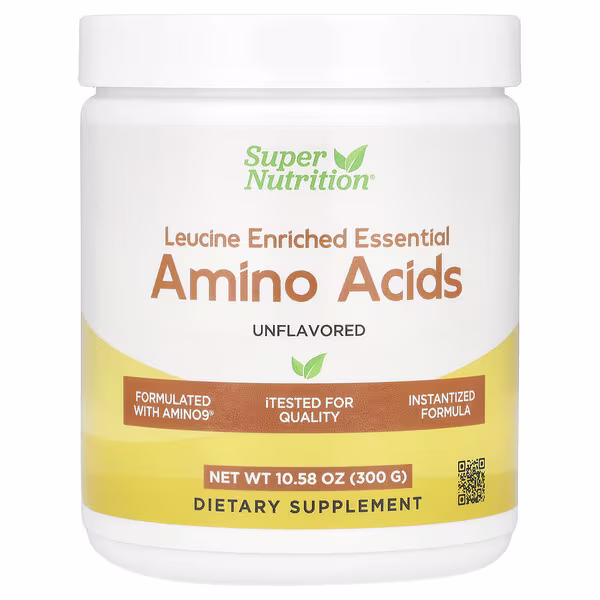 Super Nutrition, Leucine Enriched Essential Amino Acids with L-Leucine, L-Lysine, L-Threonine, and L-Isoleucine, Unflavored, 10.58 oz (300 g)
