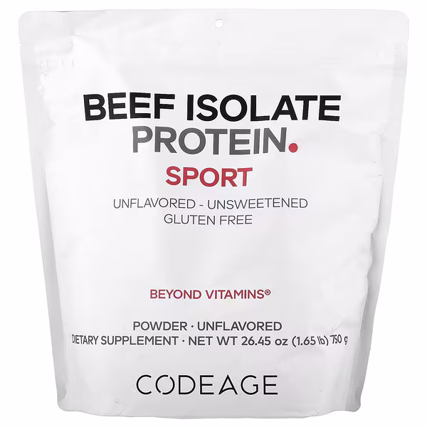 Codeage, Sport, Beef Isolate Protein Powder, Unflavored, 1.65 lb (750 g)