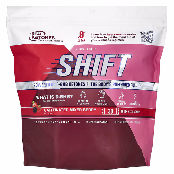 Real Ketones, Shift, Caffeinated Mixed Berry, 30 Packets, 0.26 oz (7.3 g) Each