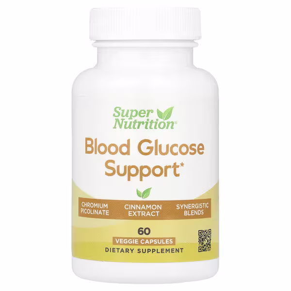 Super Nutrition, Blood Glucose Support with Chromium Picolinate, Cinnamon, Fenugreek, and Grape Extracts, 60 Veggie Capsules