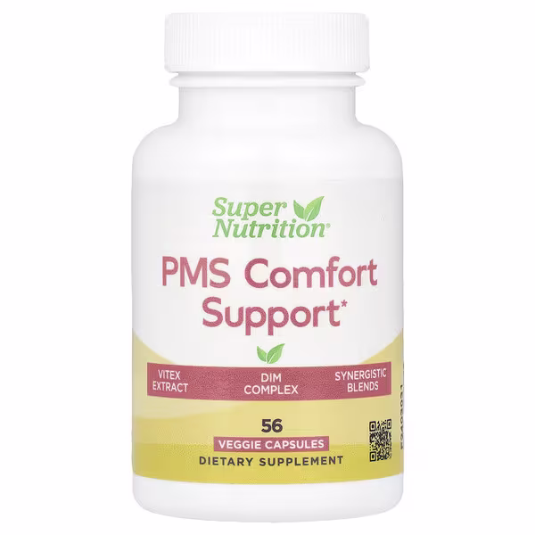 Super Nutrition, PMS Comfort Support with Calcium, Vitex, Magnesium, and BioResponse DIM Complex, 56 Veggie Capsules