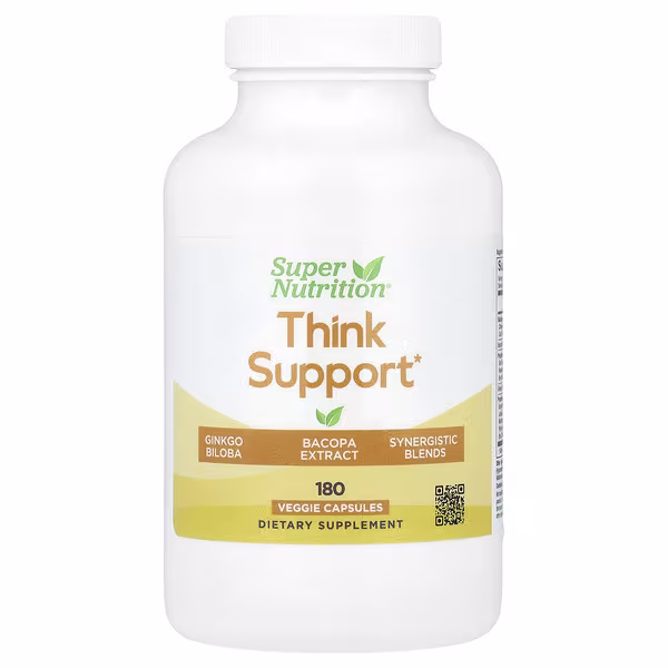 Super Nutrition, Think Support, with Ginkgo Biloba, Skullcap, Gotu Kola, Bacopa and Enzymes, 180 Veggie Capsules
