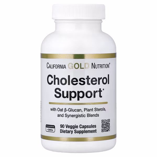 California Gold Nutrition, Cholesterol Support with Oat ß-Glucan Concentrate, Plant Sterols, Veggie & Digestive Blend, 90 Veggie Capsules