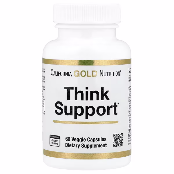 California Gold Nutrition, Think Support, with Ginkgo Biloba, Skullcap, Gotu Kola, Bacopa and Enzymes, 60 Veggie Capsules