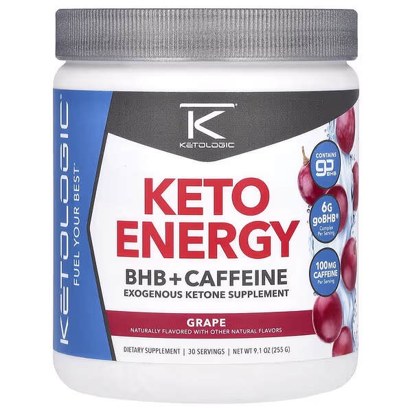 KetoLogic, Keto Energy, BHB + Caffeine, Grape, 9.1 oz (255 g)