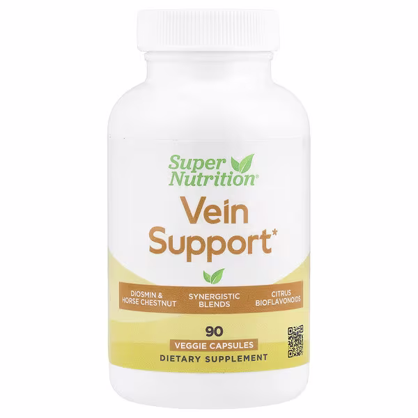 Super Nutrition, Vein Support with Diosmin, Butcher's Broom, Horse Chestnut, Bioflavonoids and Enzymes, 90 Veggie Capsules