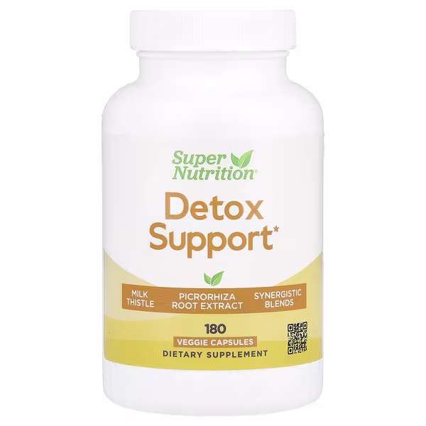 Super Nutrition, Detox Support with Milk Thistle Extract, Picrorhiza Root Extract, Turmeric Extract, Dandelion Powder and Digestive Blend, 180 Veggie Capsules